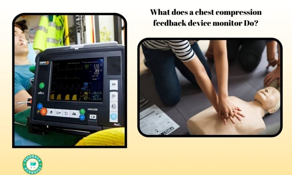 What does a chest compression feedback device monitor Do?